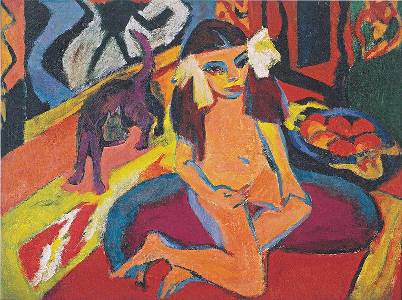 Madchen mit Katze, Ernst Ludwig Kirchner